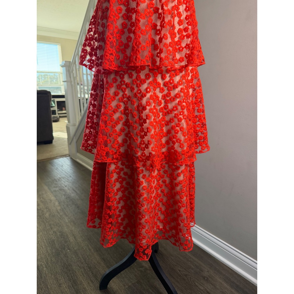 Lulus Someday Swoon Red Floral Embroidered Tiered Midi Dress Ruffle Strap Size M - Picture 5 of 8